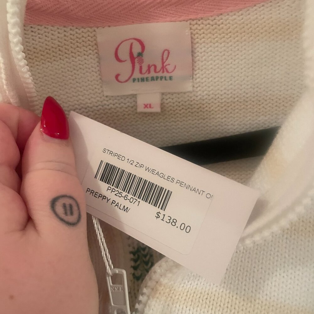 NWT Pink Pineapple Striped Philadelphia Eagles Half Zip Sweater - Picture 4 of 5